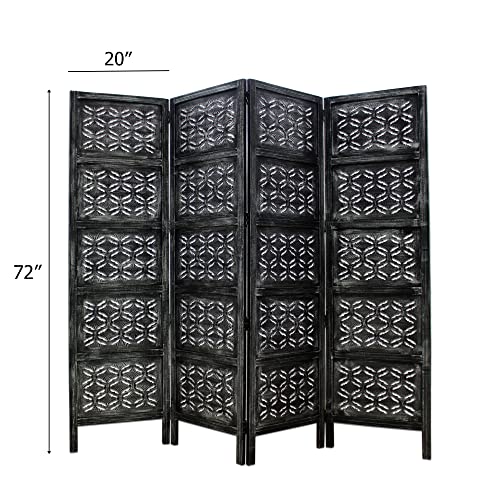 4 Panel Folding Wood Room Divider, Antique Brown, 72 x 80 L396608