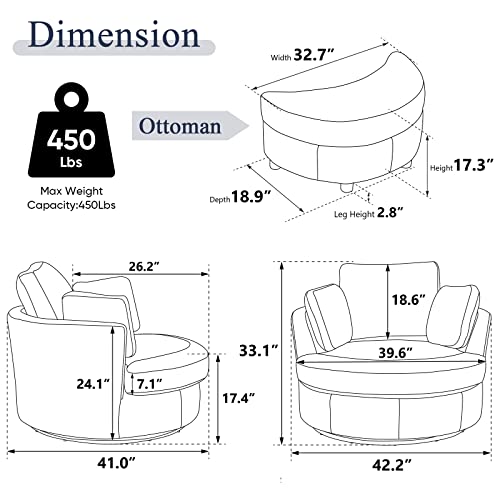 Swivel Barrel Chair with Ottoman for Living Room Bedroom, White W553228