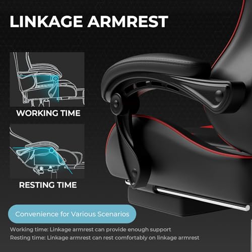 Gaming Chair with Footrest and Lumbar Support, Height Adjustable, 360° Swivel, Blue U7447