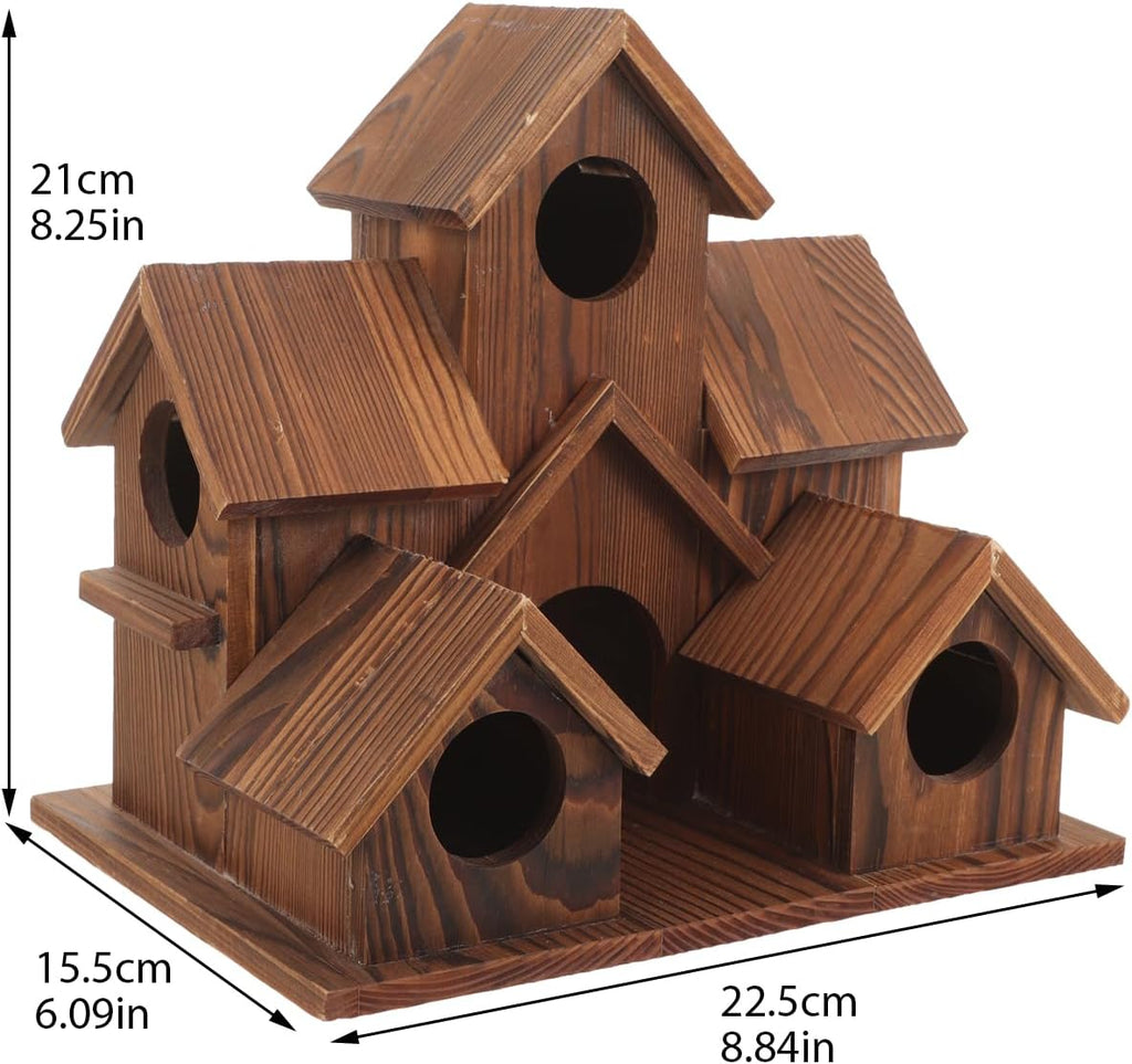 Wooden Bird House 6 Hole Handmade for Outdoor Hanging L2622