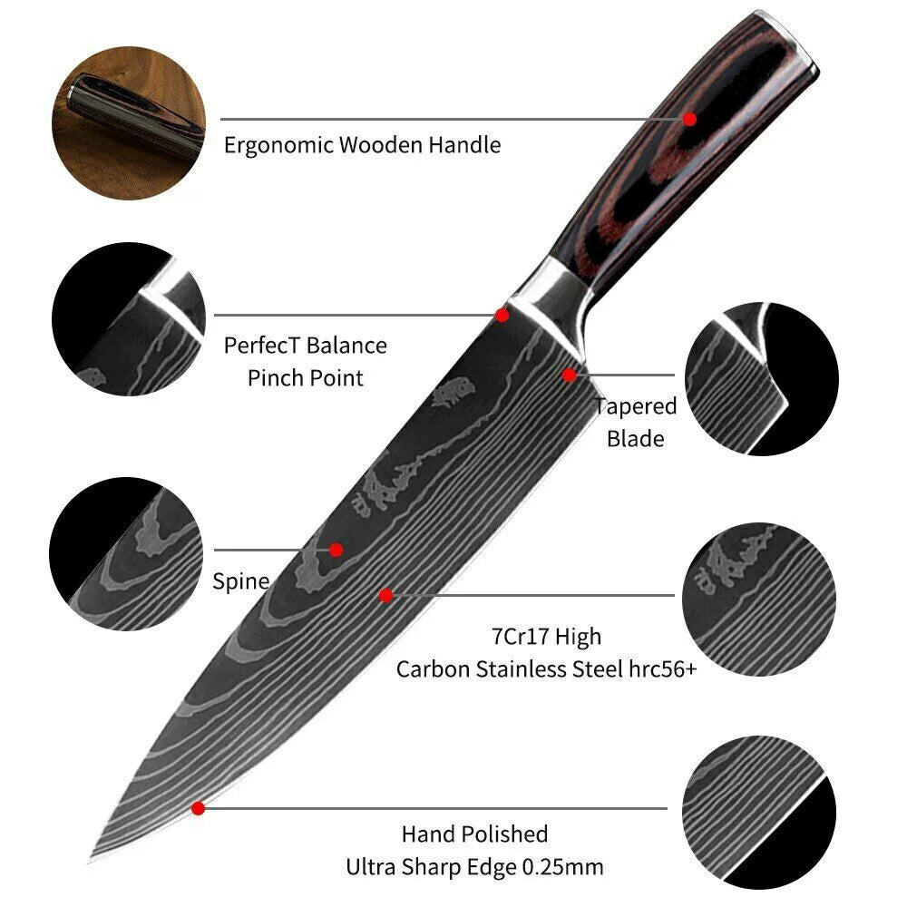 8 Piece Kitchen Chef Knife Set, 3.5-8 Inch, Stainless Steel F15189