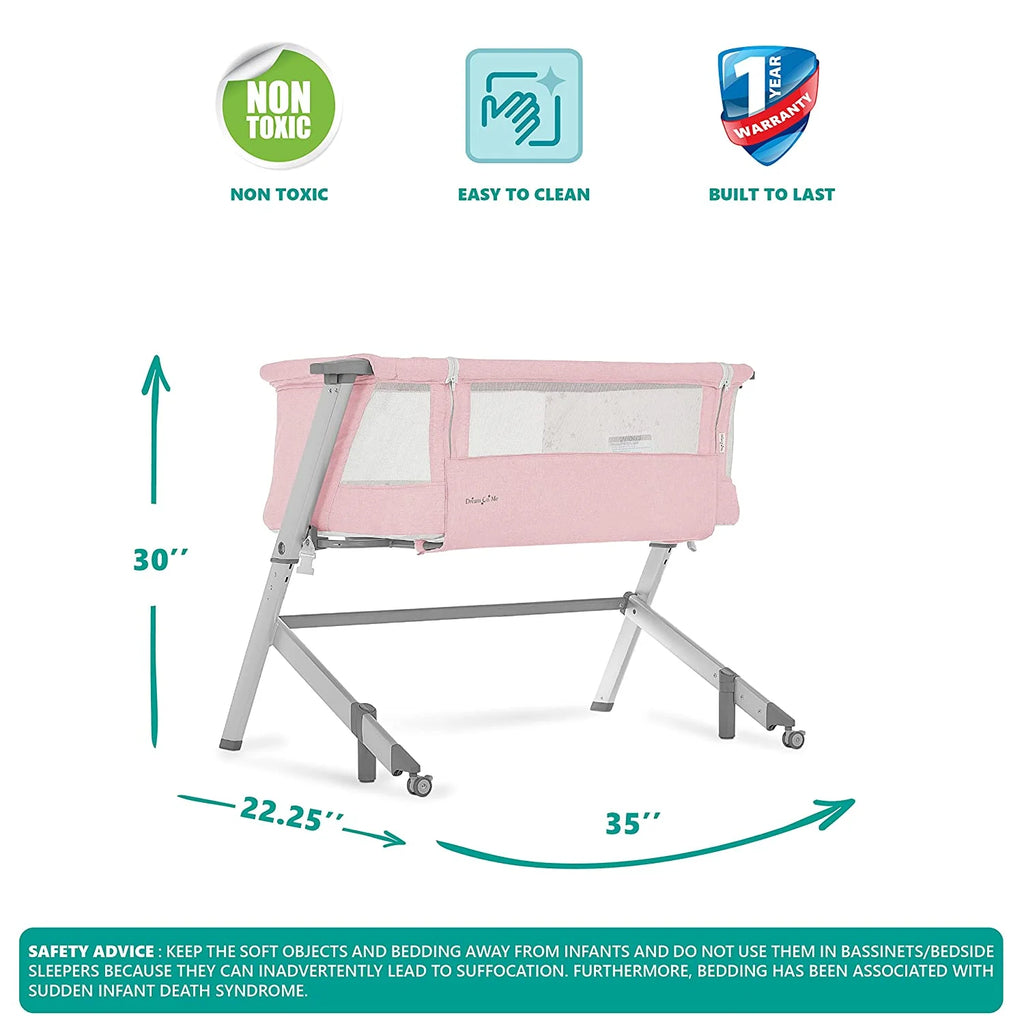 Pink Portable Baby Bassinet with Adjustable Height and Foldable Design V86789