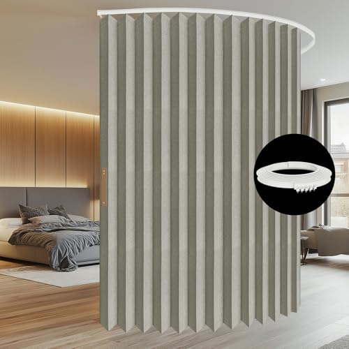 Accordion Room Divider Curtains with Ceiling Track, Grey, W100 x L84 J296