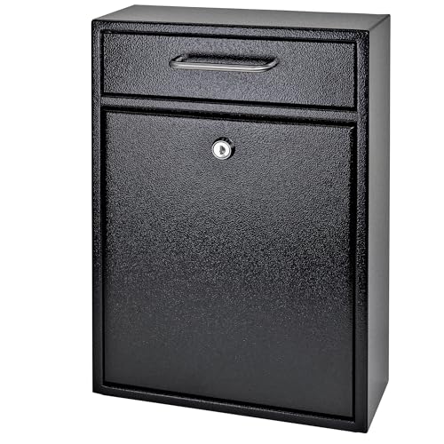 Mail Boss 7412 High Security Steel Locking Wall Mounted Mailbox-Office Comment Letter Deposit, Black Drop Box