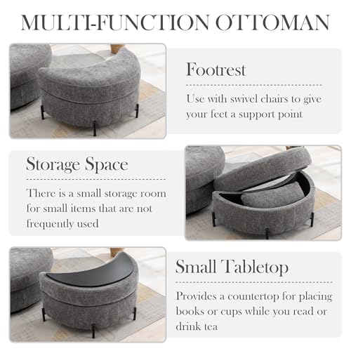 Oversized Swivel Barrel Chair with Ottoman, Chenille, Beige X252712