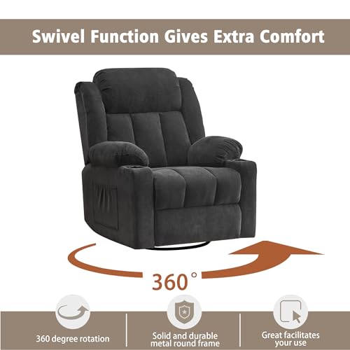 Swivel Recliner Chair for Adults with Massage and Heat, Fabric, Lime Gray B7507