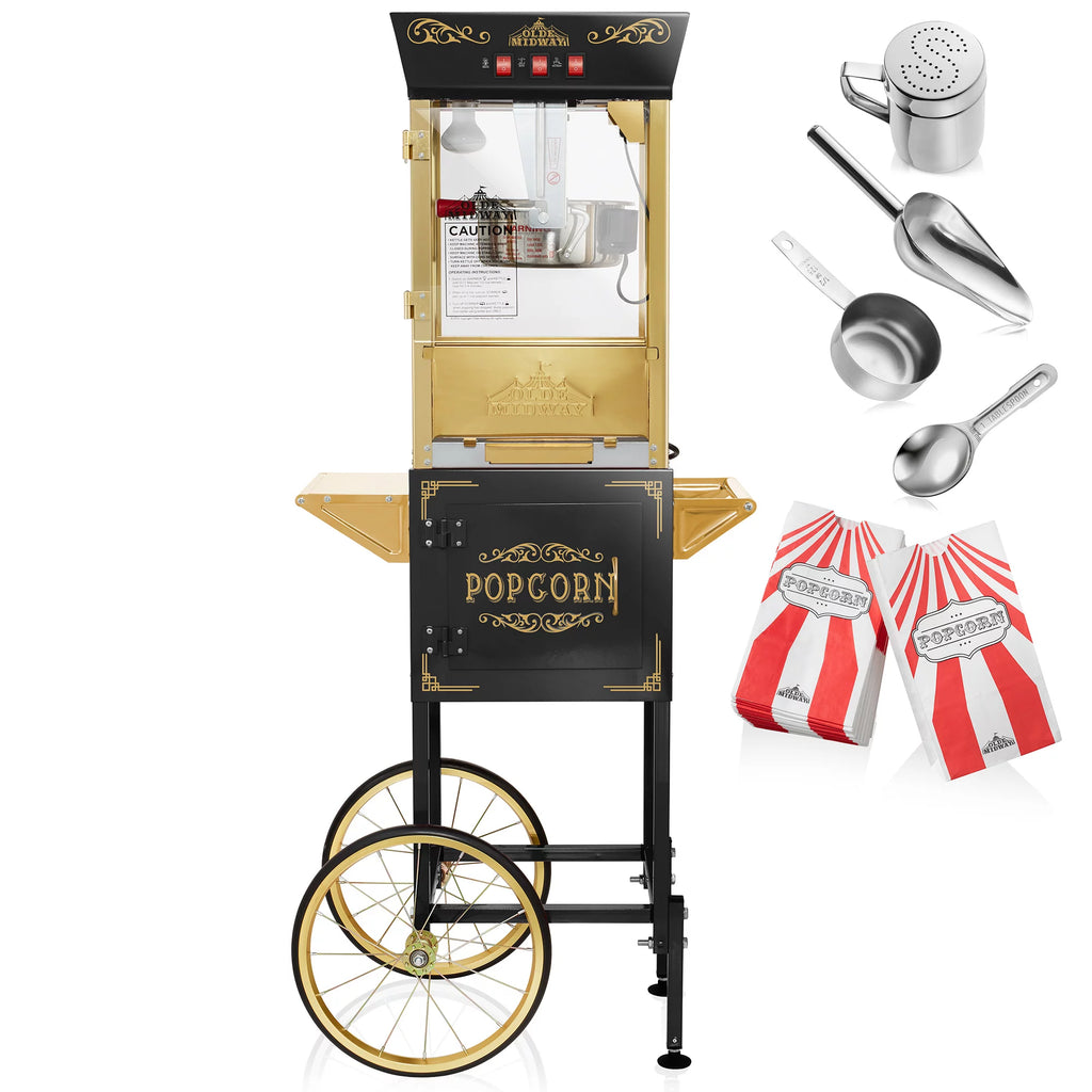 Movie Theater-Style Popcorn Machine with Cart and 8 oz Kettle, Black P792192