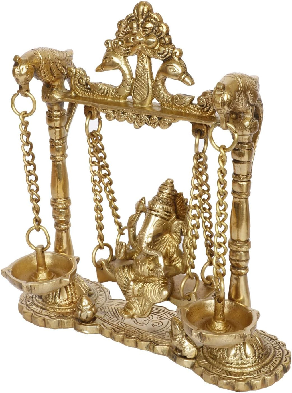 Brass Ganesh Jhula with Diya Hanging Swing Statue for Home Décor, 9 Inch E651595