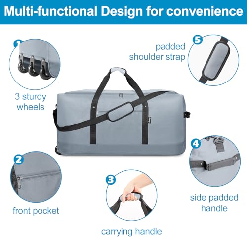 120L Foldable Rolling Duffel Bag with 3 Wheels O1345