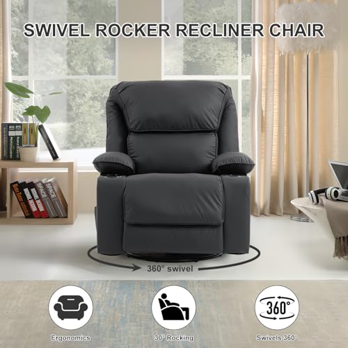 Massage Heated Swivel Rocking Recliner Chair with Cup Holders Z657