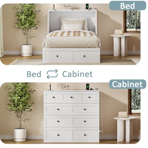 Murphy Bed with Storage and Charging Station, Foldable Panel, for Guest Bedroom, Living Room, Office V324