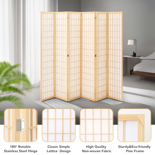 6 Panel Folding Shoji Screen Room Divider, 5.9 Ft, Natural J6469
