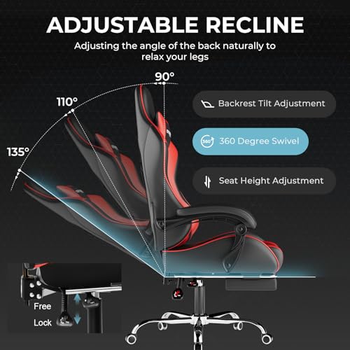 Gaming Chair with Footrest and Lumbar Support, Height Adjustable, 360° Swivel, Blue U7447