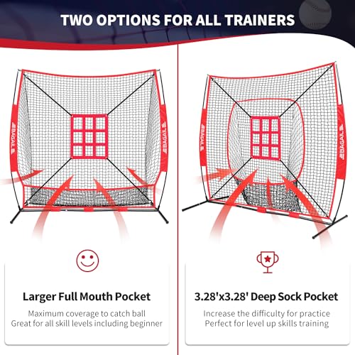 Baseball & Softball Practice Net with Bow Frame, Portable with Batting Tee and Carry Bag F660