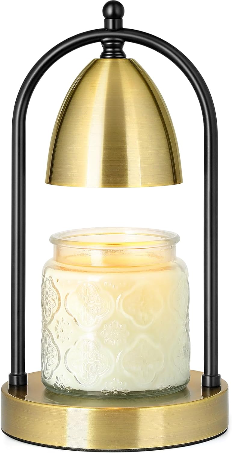 AOOVOO Candle Warmer Lamp with Timer - Gold Candle Warmers for Jar Candles, Dimmable Candle Warmer Lamp Auto Shut off, 2H/4H/8H Timer with 2 Bulbs