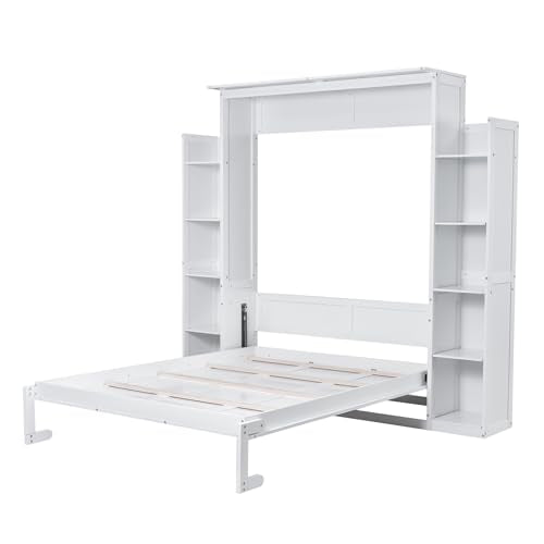 Queen Size Murphy Bed with Cabinet and LED Lights W119811