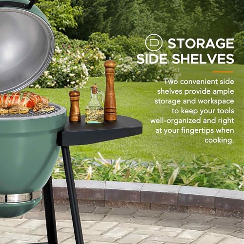 Charcoal Kamado Grill with Pizza Stone and Wheels Q84418