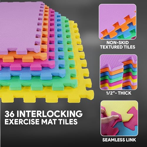 Puzzle Exercise Mat with EVA Foam Interlocking Tiles for MMA, Gymnastics and Home Gym N211438