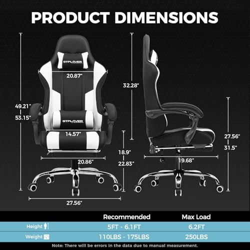Gaming Chair with Footrest and Lumbar Support, Height Adjustable, 360° Swivel, Blue U7447