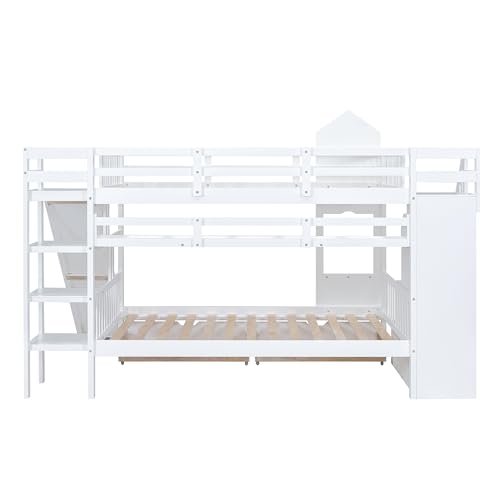 Twin Over Twin Bunk Bed with Stairs and Slide, Solid Wood Frame with Storage Y2445