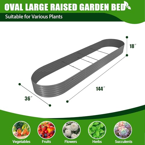 Galvanized Raised Garden Bed Oval Metal Planter Box for Vegetables Flowers A9593