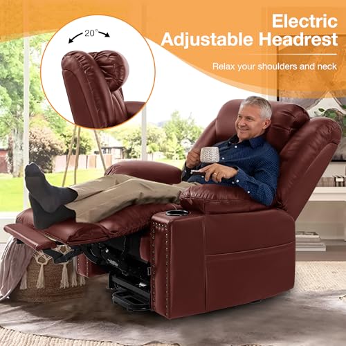 Large Power Lift Recliner Chair for Elderly with Heat and Massage, USB Port, Dark Brown A742