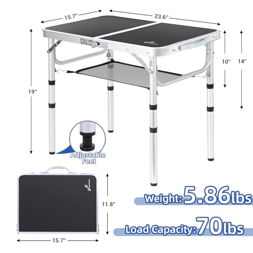 Adjustable Height Folding Camping Table with Mesh Layer Y4319