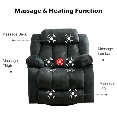 Massage Swivel Rocker Recliner Chair with Heat and Vibration, 360 Degree Swivel Manual Recliners, Grey Y4896