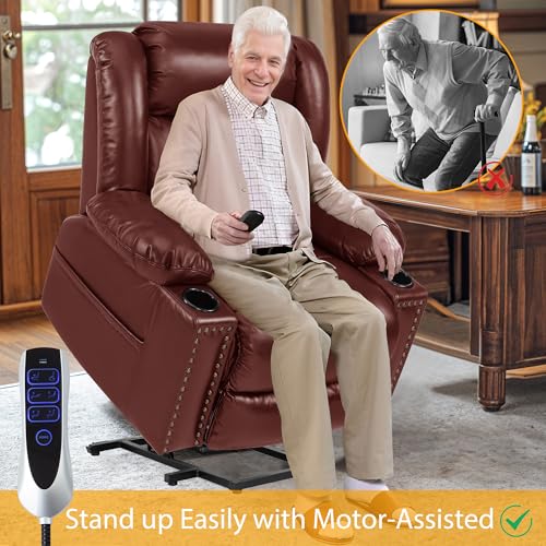 Large Power Lift Recliner Chair for Elderly with Heat and Massage, USB Port, Dark Brown A742