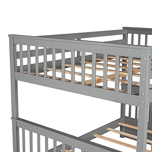 Twin Over Full Bunk Bed with Slide and Stairs for Kids E212