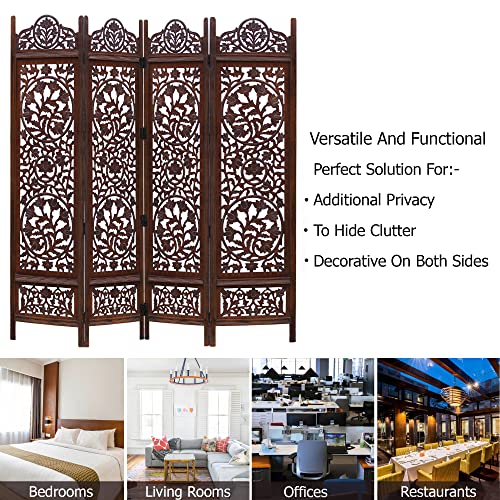 4 Panel Folding Wood Room Divider, Antique Brown, 72 x 80 L396608