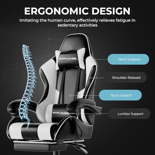Gaming Chair with Footrest and Lumbar Support, Height Adjustable, 360° Swivel, Blue U7447