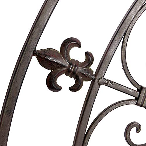 Metal Fleur De Lis Circle Wall Sculpture with Scrollwork, Black S3104