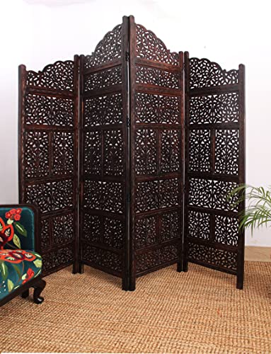 4 Panel Folding Wood Room Divider, Antique Brown, 72 x 80 L396608
