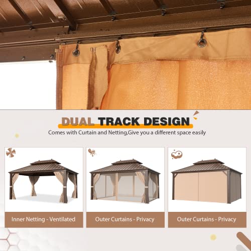 12x20 Hardtop Gazebo Double Roof Galvanized Steel Outdoor Aluminum Frame with Netting and Curtains M3306