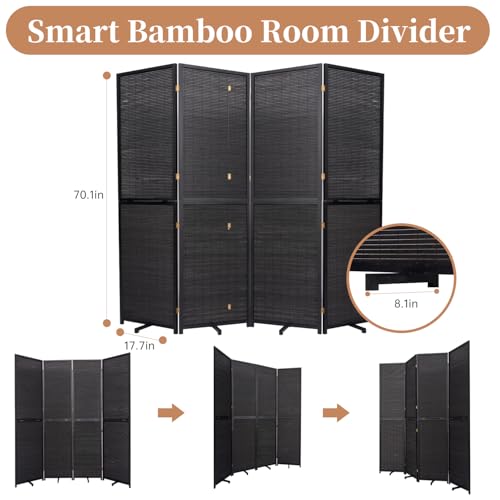 Bamboo Room Divider Folding Privacy Screen 4 Panel Freestanding F401
