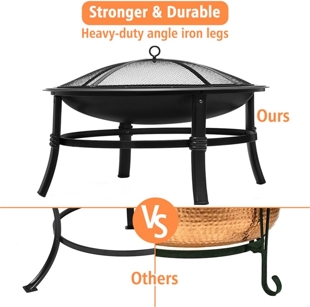 26 inch Outdoor Wood Burning Fire Pit with Spark Screen and Log Grate R5966