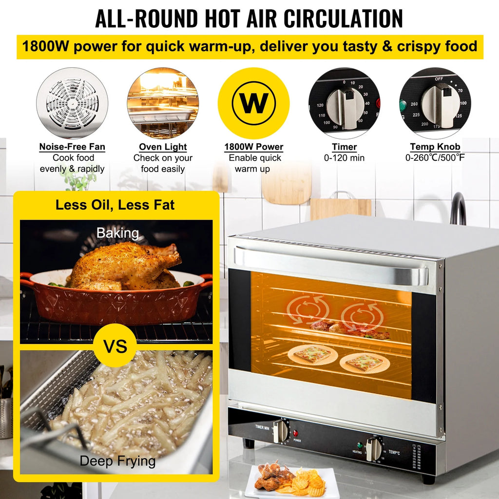 Commercial Convection Oven, 66L Countertop, 1800W Electric Baking Oven with Trays and Racks T271000