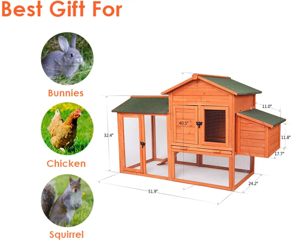 Outdoor Wooden Chicken Coop with Ramp and Nesting Box U4043