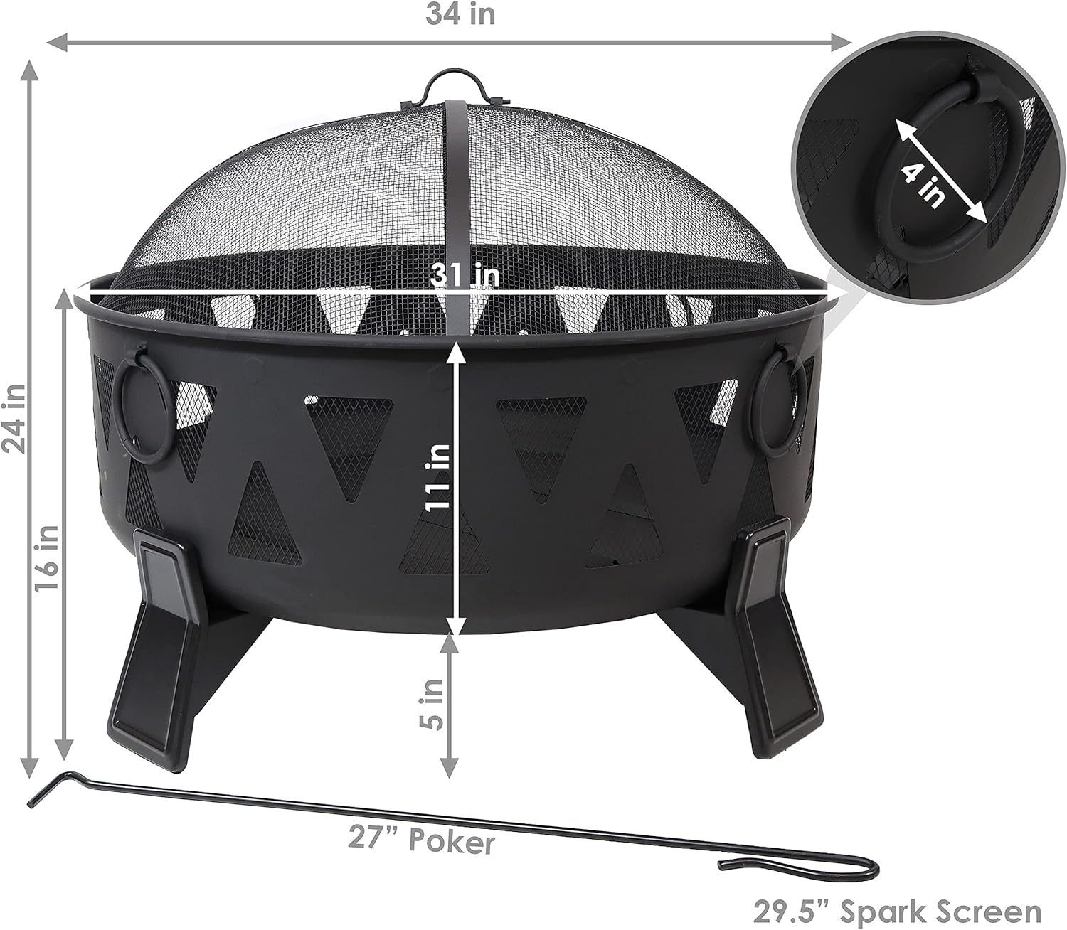 25-Inch Steel Wood-Burning Fire Pit with Poker and Spark Screen L942592