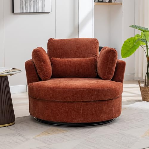 Oversized Swivel Barrel Chair with Ottoman, Chenille, Beige X252712