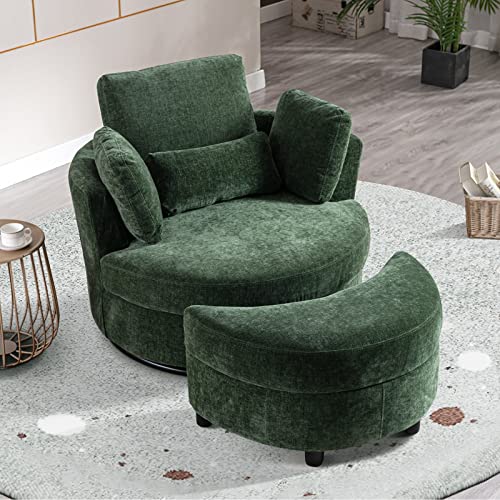 Swivel Barrel Chair with Ottoman for Living Room Bedroom, White W553228