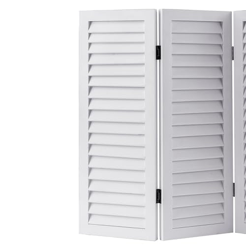 Wood Short Room Divider 3 Panel, 2.6 Ft Tall Folding Partition, White Freestanding Wall for Home Office J532