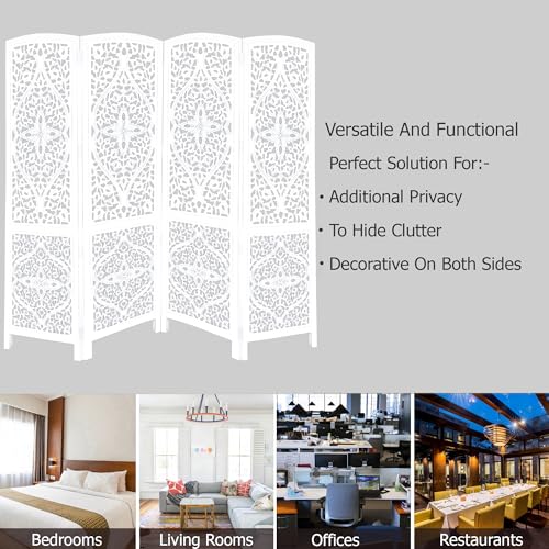 4 Panel Folding Wood Room Divider, Antique Brown, 72 x 80 L396608