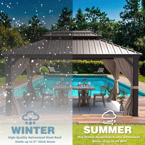 10'x13' Hardtop Gazebo with Polycarbonate Double Roof, Aluminum Frame, Curtains and Netting N263