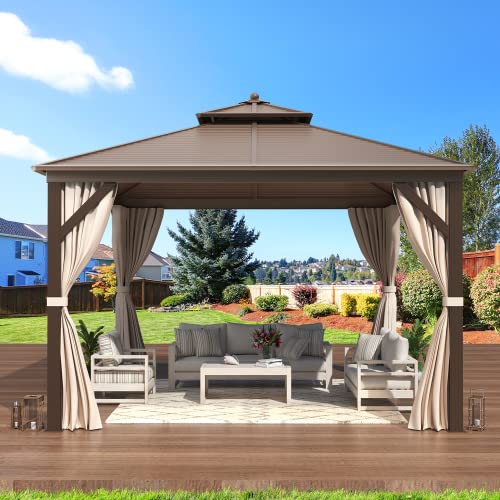 12x20 Hardtop Gazebo Double Roof Galvanized Steel Outdoor Aluminum Frame with Netting and Curtains M3306