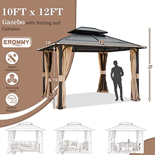 12x20 Hardtop Gazebo Double Roof Galvanized Steel Outdoor Aluminum Frame with Netting and Curtains M3306