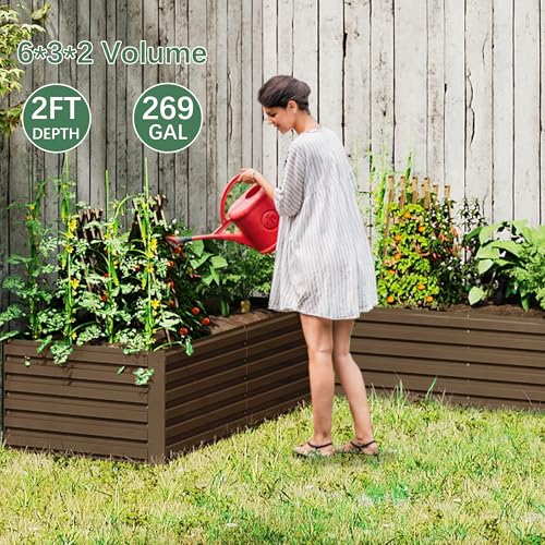 Galvanized Raised Garden Bed 8x4x2ft, Large Metal Planter Box for Vegetables, Flowers, Herbs J9369