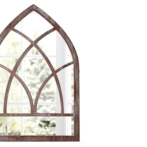 Arched Window Mirror Wall Decor 16 x 24 Inch, Distressed White Rustic H73088