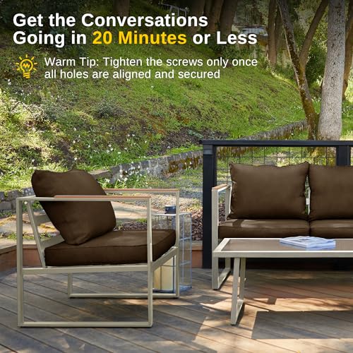 4-Piece Outdoor Patio Set with Sofa and Tempered Glass Table F97509